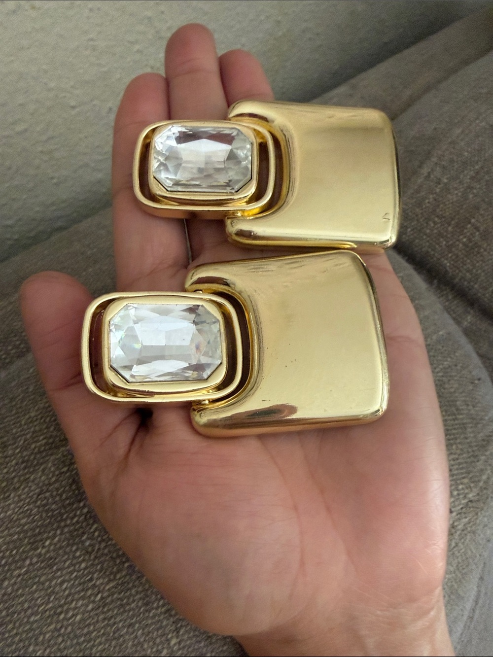 Gold-Tone Statement Earrings with Clear Crystal Accents